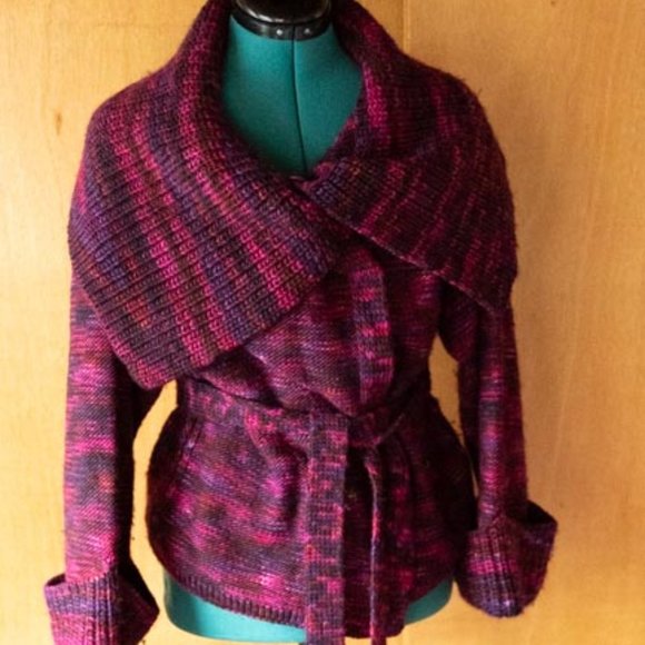 Marc by Marc Jacobs 100% Wool Burgundy Purple Pink Belt Collar Sweater wmns L/XL - Picture 2 of 11